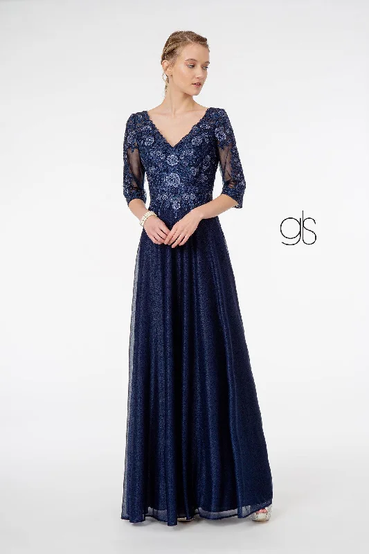 Maternity dress for a baby's first visit to the pool Embroidery Embellished V-Neck Long Formal Dress