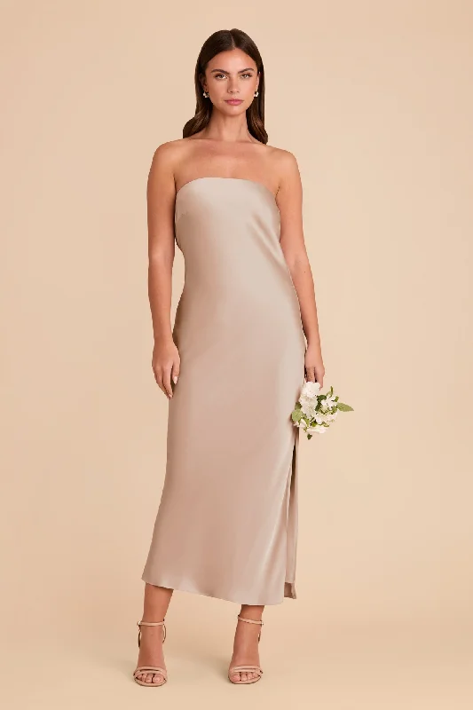 Maternity dress for a baby's baptism Isla Matte Satin Dress - Taupe