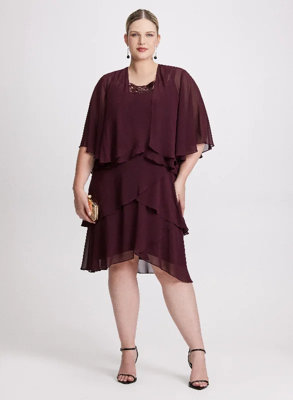 Velvet midi dresses in jewel tones for a glamorous winter event Tiered Dress & Open Flutter Jacket Set