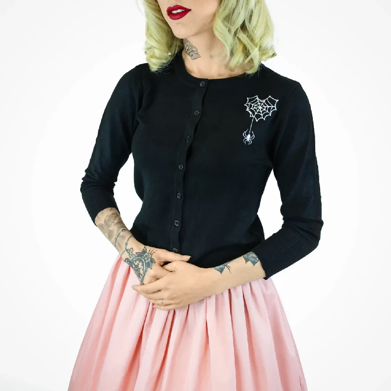 button down women cardigan with vintage buttonsEmbroidered Webbed Heart Black Knit Cardigan #E-WHBC