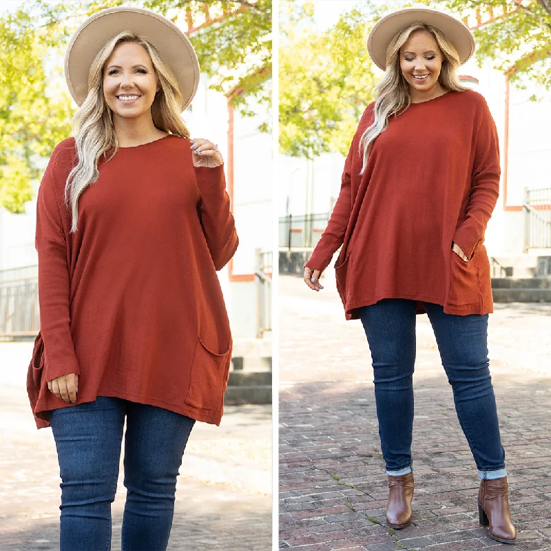 color block women cardigan with bold huesSnow Whispers Tunic, Rust