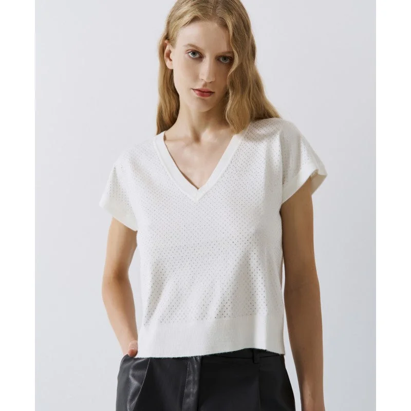 Plus Size Women's Embroidered Sweaters in Ethnic StylesAccess Fashion Off White Knitted Blouse With Rhinestones