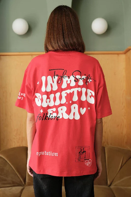 Ringer T Shirt Women with Retro - Inspired StripesLover Red Oversized T-shirt