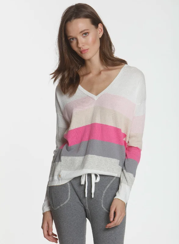 Plus Size Women's Oversized Chunky Knit SweatersSunkist Vee - White