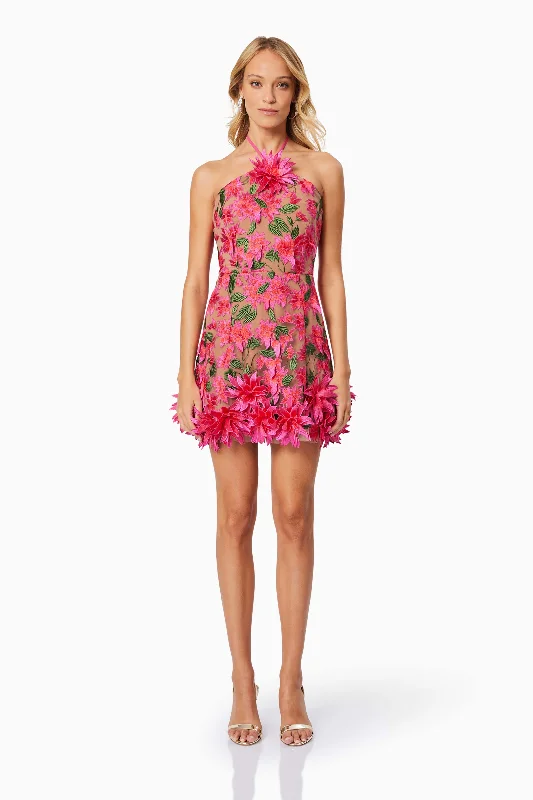 Mermaid - Style Women Dress with a Fitted Silhouette for Special OccasionsValentina 3D Floral Mini Dress in Pink