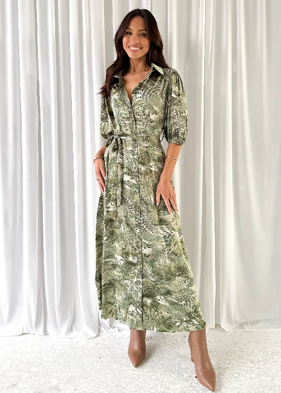 Midi dresses with ribbed textures for a unique and tactile appearanceAngelie Midi Dress - Green Leaf