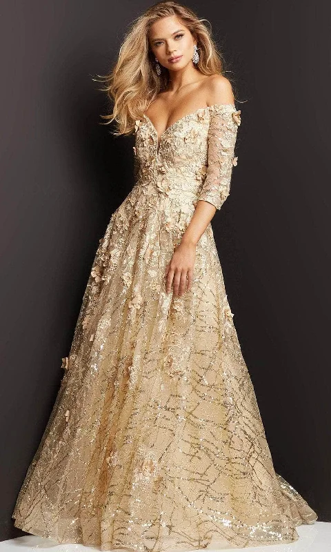 Wrap - style wedding guest dresses with bow accentsJovani 06636 - Quarter Sleeve Mother of the Bride Gown