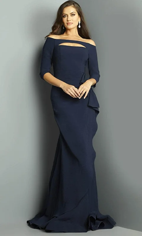 Cotton wedding guest dresses with smocked details for a casual weddingJovani 09623 - Off-Shoulder Quarter Sleeve Mother of the Groom Dress