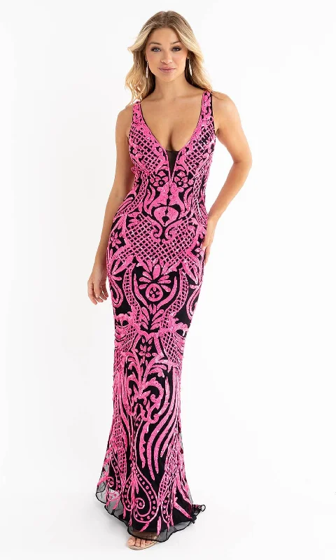 Tea - length formal dresses with lace trim for a semi - formal promPrimavera Couture - 3722 V-Neck Iridescent Sequin Gown