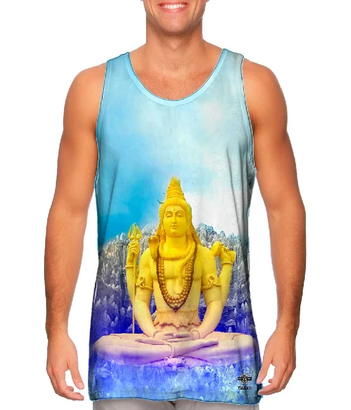 Plus Size Women's Puff - Sleeve Tank Tops in Pastel HuesLord Shiva Meditation
