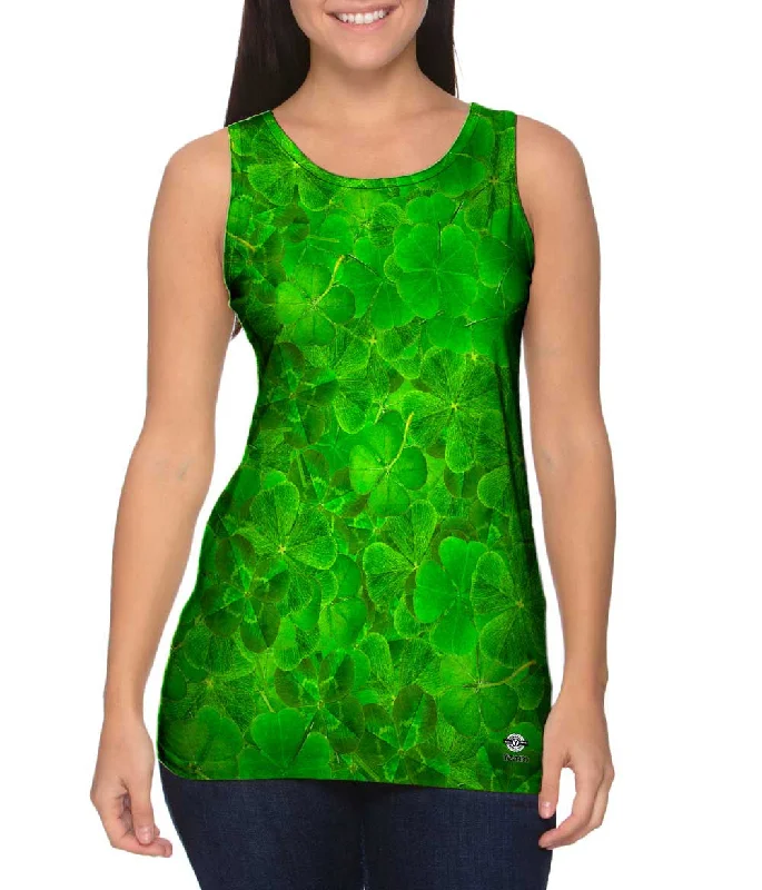 Plus Size Women's Embroidered Tank Tops in Boho StylesLuck Of The Irish Four Leaf Clover