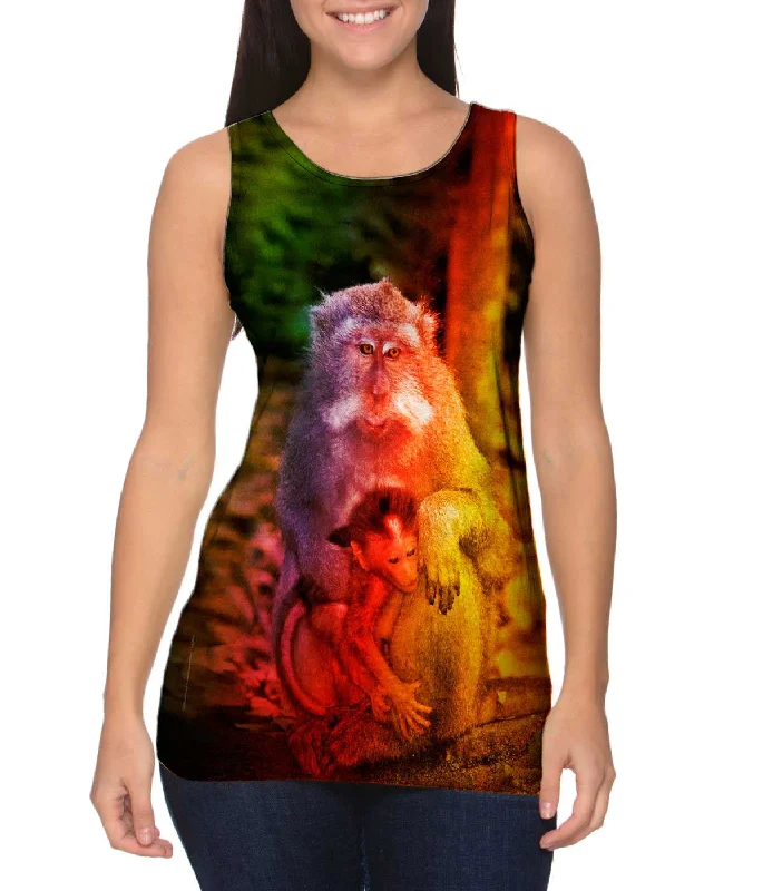 Plus Size Women's Ruffled Hem Tank Tops with Floral PrintsMom Baby Monkey
