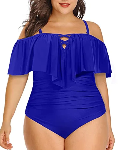 Plus size swimwear with removable paddingAdjustable Strap Plus Size Ruffled Swimsuit-Royal Blue